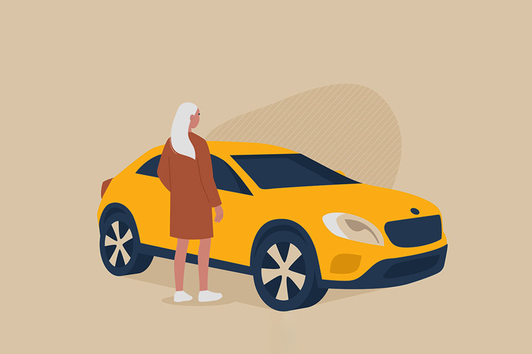 Vector image of woman standing next to her car